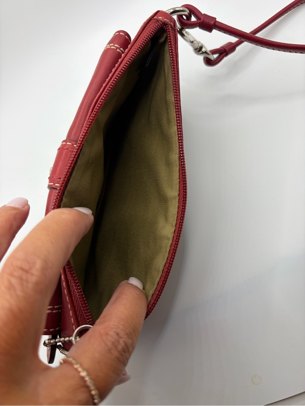 Red Leather Wristlet Clutch with Buckle Accent - Picture 5 of 5